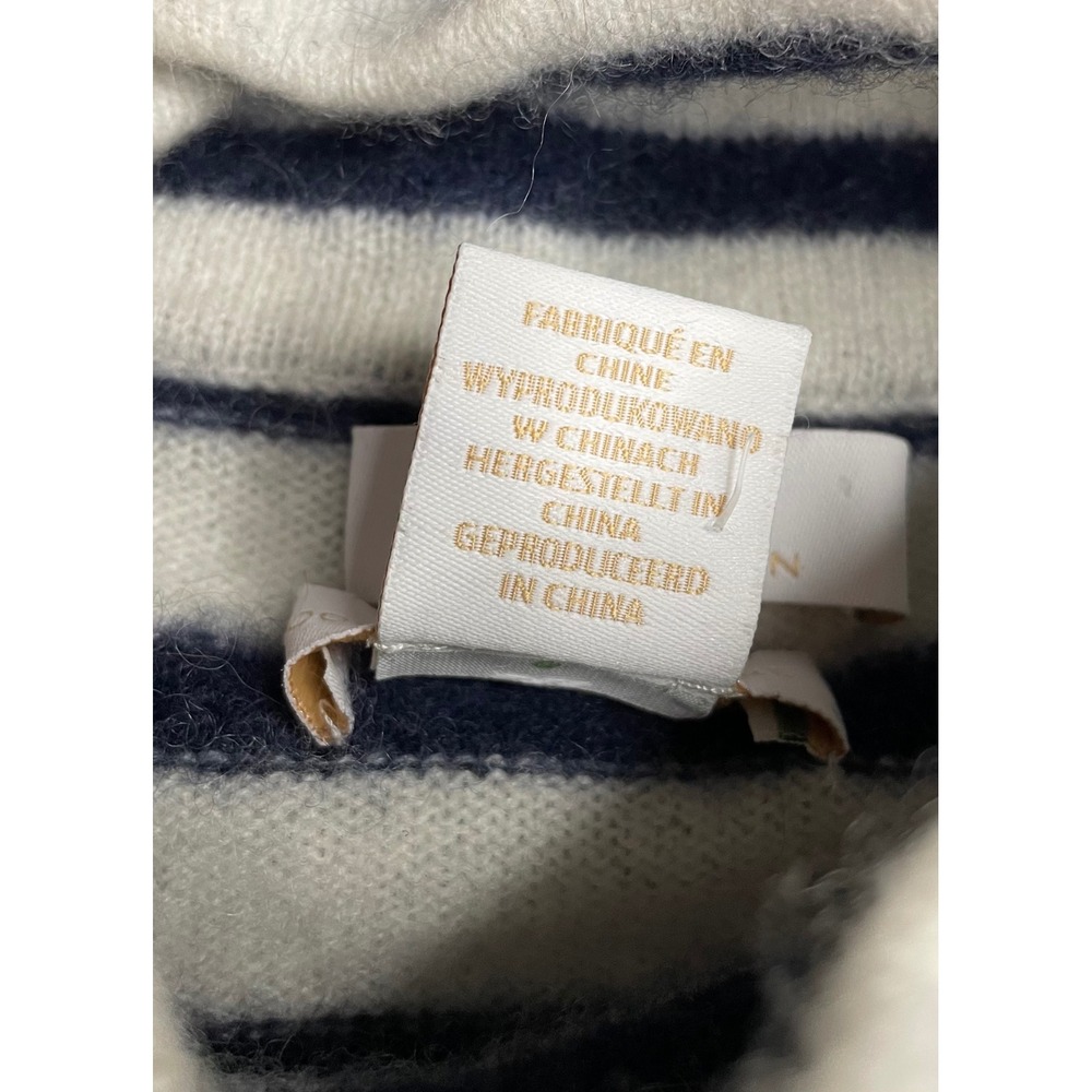 Halston Cashmere Sweater Womens Small Navy White Striped Turtleneck 2-Ply Knit - Picture 4 of 10